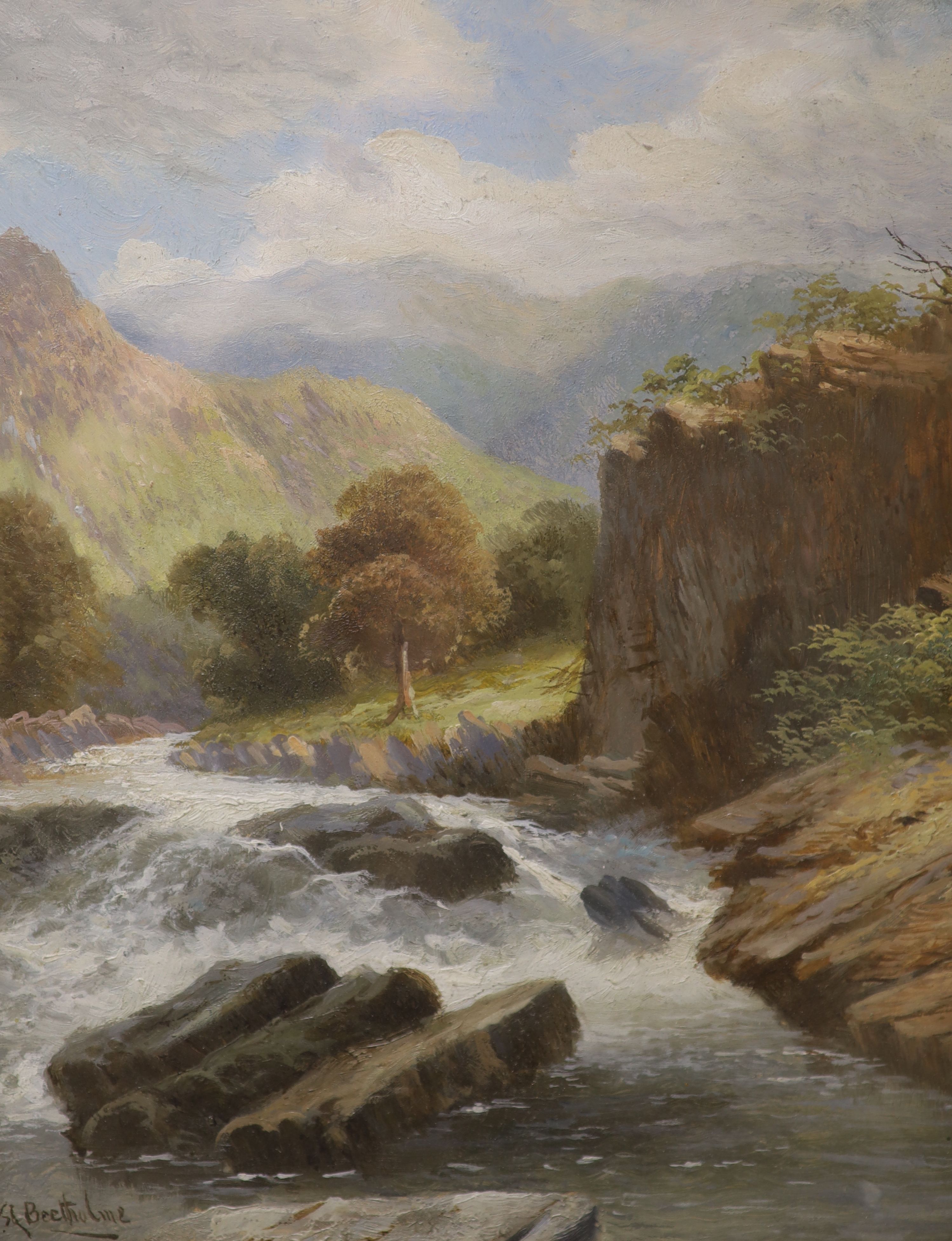 S.L. Beetholme, pair of oils on card, River landscapes, signed, 38 x 30cm